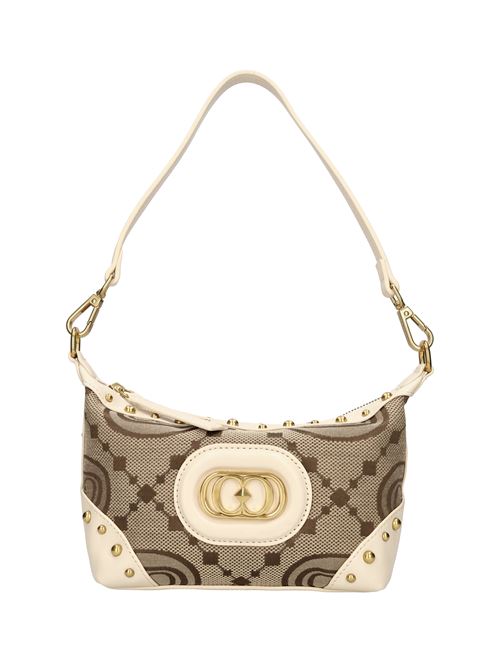 Fabric bag with leather inserts and studs LA CARRIE | MONOGRAM LUCY SM.SHOULDER BAG JACQUARDBEIGE-AVORIO
